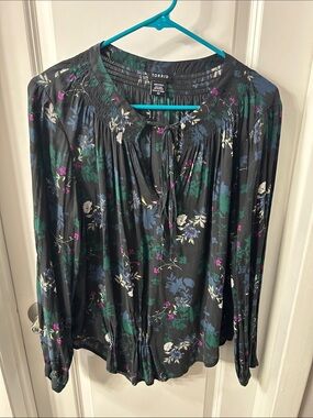 torrid Black Floral Peasant Tie-Front Blouse